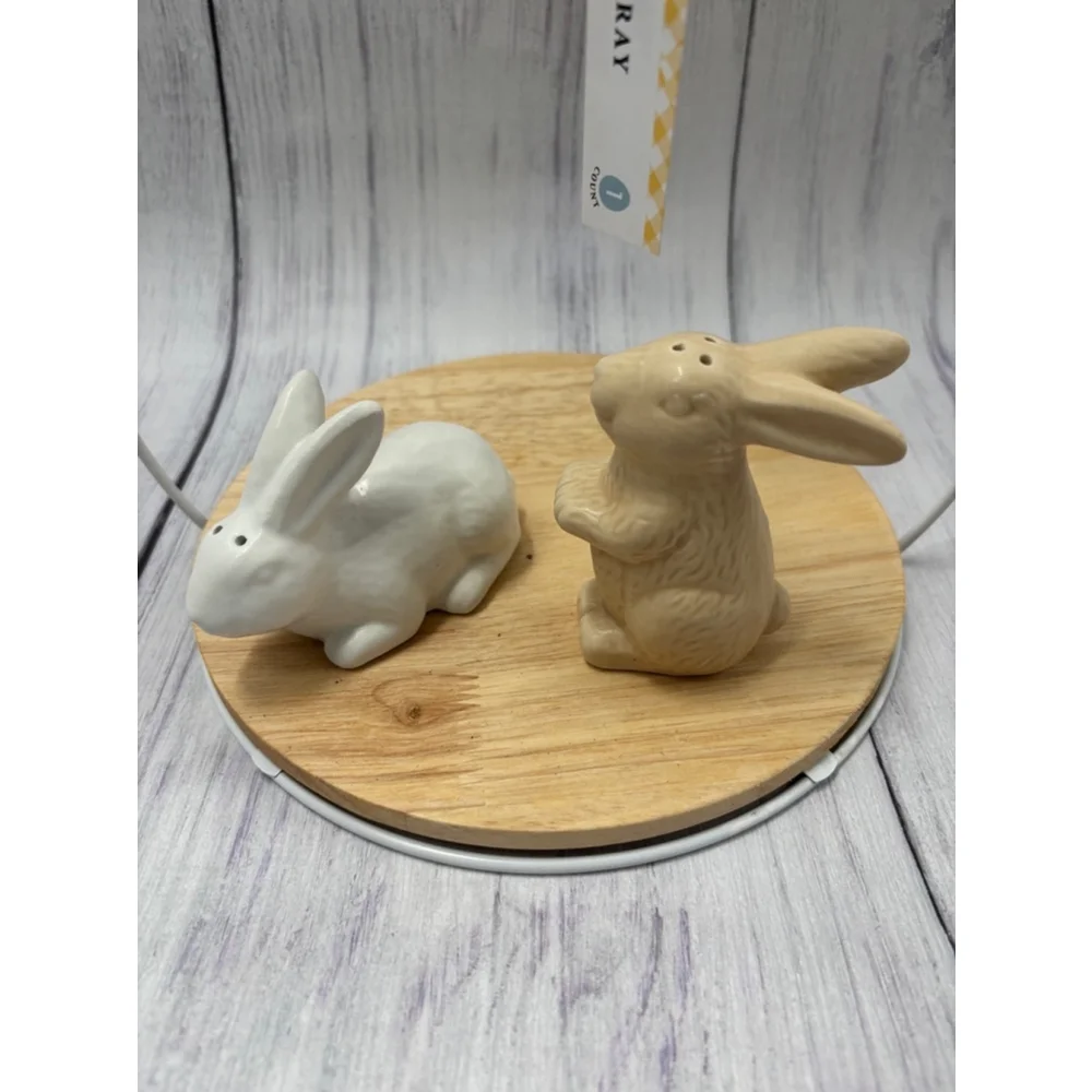 Easter bunny tray with Bunny Salt and Pepper Shakers White and tan